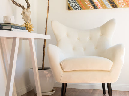 Style Velvet Arm Chair With Wingback And Flared Arms - Ivory