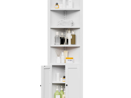 Tall Corner Storage Cabinet With 2 Doors, 5-Tier With Adjustable Shelve, Freestanding - White