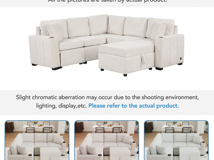 Sectional Sofa Convertible Pull-Out Sofa Bed With A Movable Storage Ottoman For Living Room