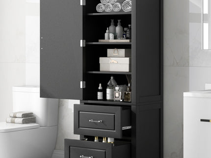 Tall Freestanding Bathroom Storage Cabinet With 2 Drawers And Adjustable Shelf