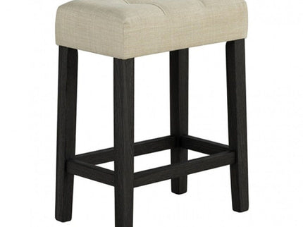 Dining Table Set With Biscuit Tufted Stools - Beige / Black / Gray