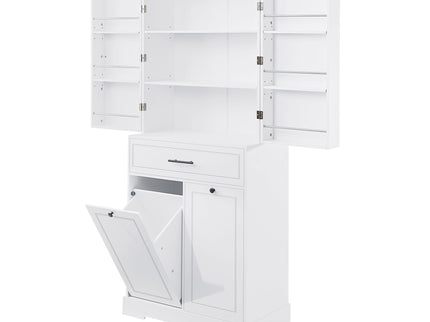 Freestanding Bathroom Storage Cabinet With Doors, Drawers, And Tilt Out Laundry Hamper - White