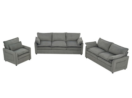 Modern Sofa Set With Double Layer Cushion And Side Storage Pockets