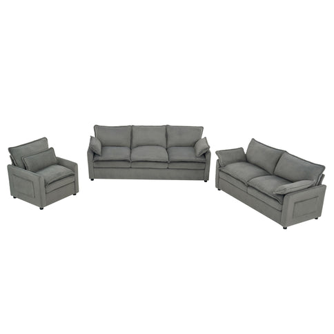 Modern Sofa Set With Double Layer Cushion And Side Storage Pockets