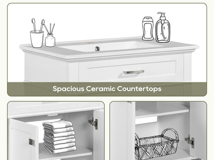 Bathroom Vanity With Ceramic Basin, Soft Close Door And Adjustable Shelves