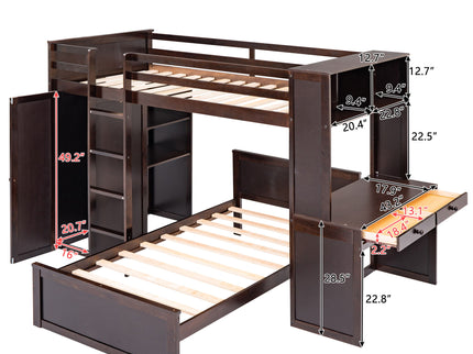 Loft Bed With A Stand Alone Bed, Shelves, Desk, And Wardrobe