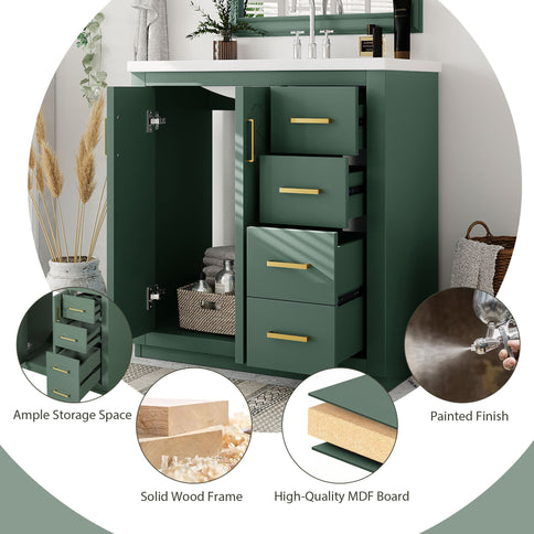 Bathroom Vanity With Sink, Storage Cabinet, Freestanding Set With 3 Drawers & Soft Closing Doors