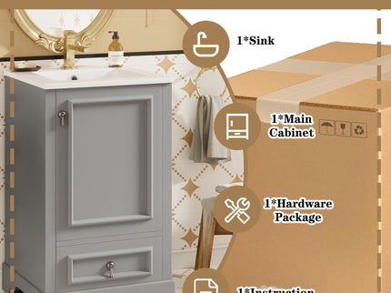 Bathroom Vanity With Sink, Soft Close Door, Adjustable U-Shaped Shelf