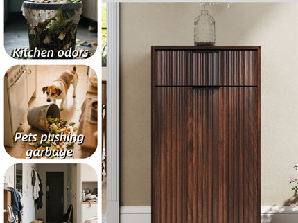 Tilt Out Trash Can Cabinet With Wave Textured Drawer & Pull Out Bin