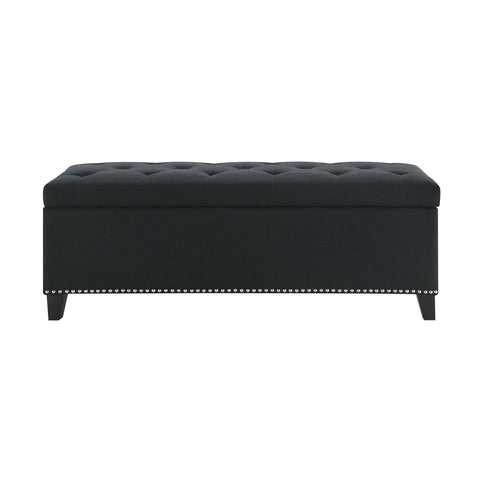 Button-Tufted Storage Ottoman With Safety Close Hinge