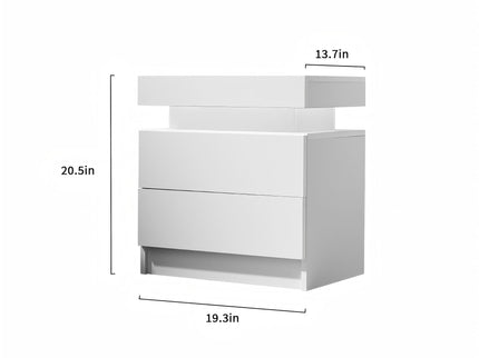 Modern LED Bedside Table Cabinet With Adjustable Lights And 2 Drawers - White