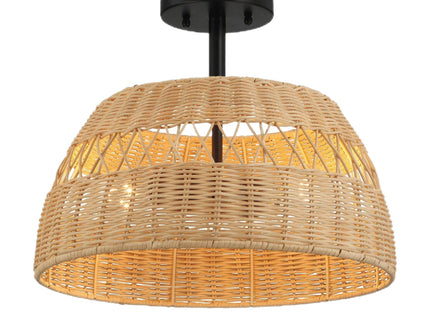 Twinkle - Double Lights Semi Flush With Shade - Black / Rattan