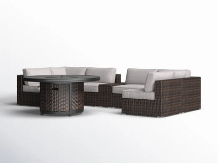 Rattan Patio Set With Comfortable Cushions And Fire Pit