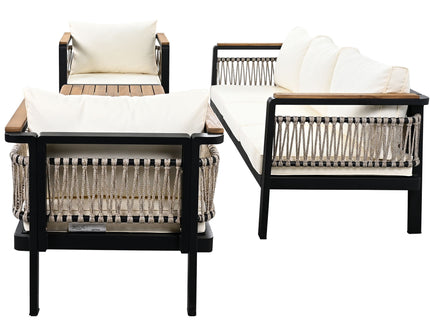 4 Pieces Outdoor Sectional Sofa Set 5 Person Patio Seating Group Outdoor Conversation Set With Cushions And A Coffee Table For Patios