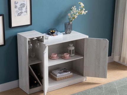 Bar Cabinet, Wine Bottle Storage Display Kitchen Cabinet, Holds 4 Wine Bottles - White Oak