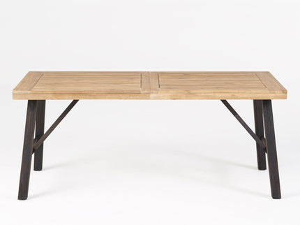 Outdoor Weather Resistant Dining Table With Slat Panel Design - Natural / Gray