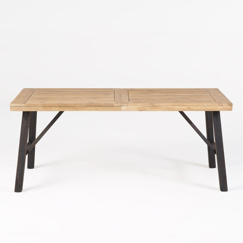 Outdoor Weather Resistant Dining Table With Slat Panel Design - Natural / Gray