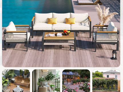 4 Pieces Outdoor Sectional Sofa Set 5 Person Patio Seating Group Outdoor Conversation Set With Cushions And A Coffee Table For Patios