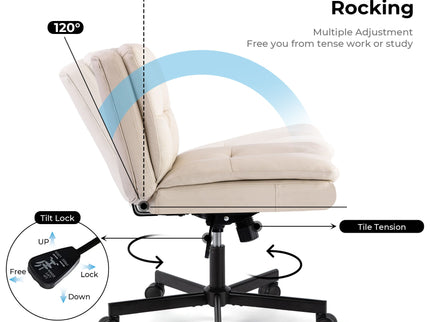 Large Size Swivel Home Office Desk Chair Armless Office Room Chair - Beige