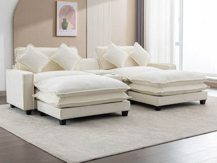 Sectional Sofa Upholstered Sofa With Two Removable Ottoman, Two USB Ports, Two Cup Holders And Large Storage Box For Living Room