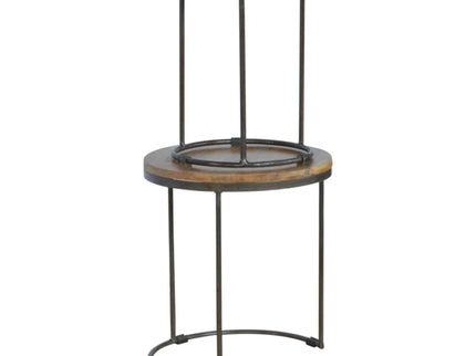 Round Stool Table With Iron Base (Set of 2) - Brown / Black