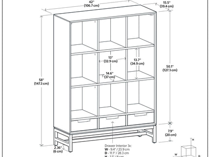 Banting - 9 Cube Bookcase With Drawers - Walnut Brown