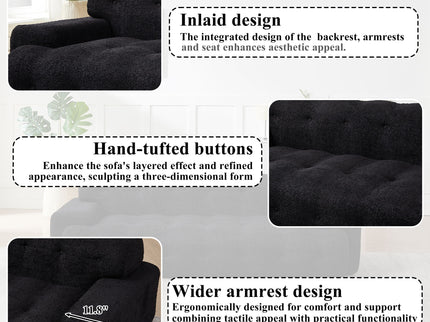 Cloud Series Minimalist Button Tufted Square Arm 3 Seater Sofa