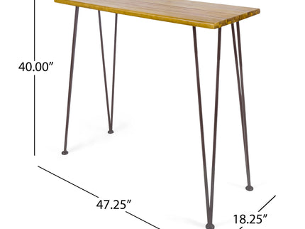 Outdoor Bar Table With Wood Tabletop And Iron Hairpin Legs - Black / Teak