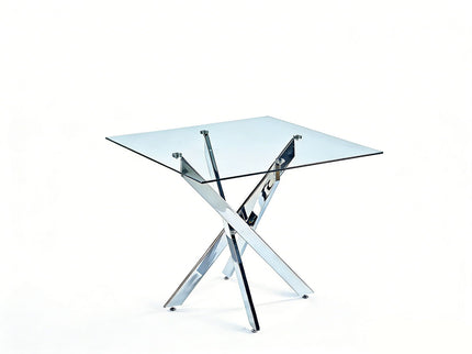 Dining Table With Cross Metal Leg And Tempered Glass, Modern Space Saving Kitchen Table For Living Room Legs, Square Table