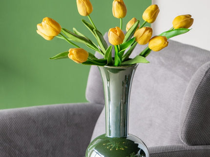 Round Table With Elegant Foral Design And Mirrored