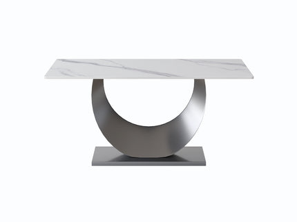 63" Modern Artificial Stone Crescent-Shaped Metal Legs, Can Accommodate 6-8 People - White / Black