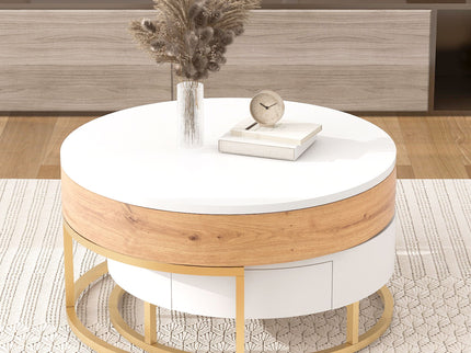 Modern Round Lift-Top Nesting Coffee Tables With 2 Drawers