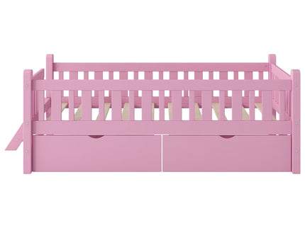 Platform Bed With Guardrail And 2 Drawers