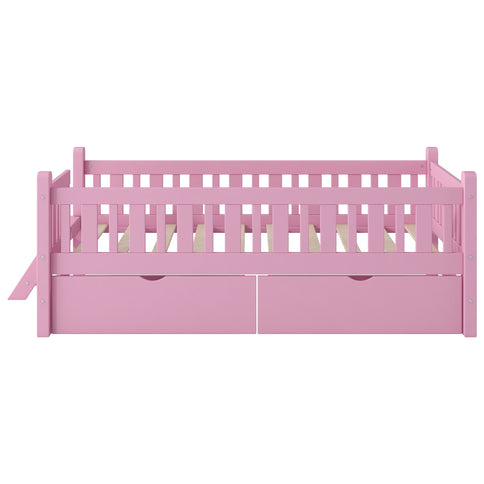 Platform Bed With Guardrail And 2 Drawers