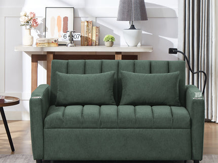 Convertible Sofa Bed Loveseat Sofa With Three USB Ports, Two Side Pockets, Two Cup Holders And 360° swivel Phone Holder For Living Room