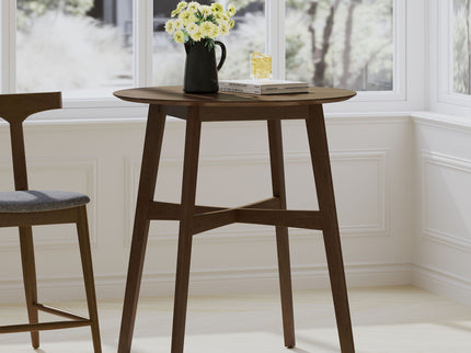 Round Counter Height Dining Table With Thick Rubberwood Legs And Support Beams - Walnut