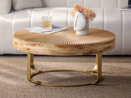 Modern Round Coffee Table With Wooden Carving Pattern