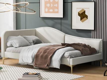 Upholstered Daybed With Headboard And Armrest, Support Legs
