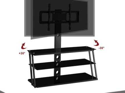 Multi-Function Angle And Height Adjustable Tempered Glass TV Stand - Black
