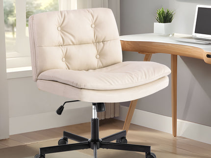 Large Size Swivel Home Office Desk Chair Armless Office Room Chair - Beige
