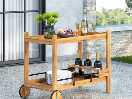 Bar Cart With Wine Bottle Holders, - Black