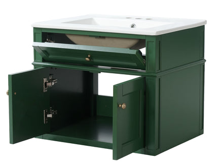 Wall Mounted Bathroom Vanity With Tip Out Drawer And Open Back Design