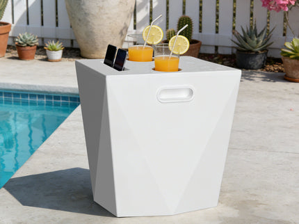 End Table With 2 Cup Holders And 1 Tablet Holder For Outdoor - White