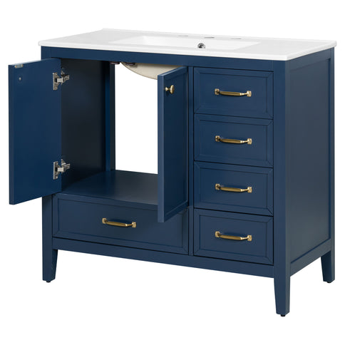 Elegant Vintage Bathroom Vanity & Sink And Soft Closing Door, 4 Drawers Of Different Sizes Frame