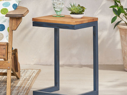 Small C Shaped End Table With Iron Base And Fir Wood Top - Black