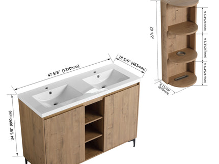 Elegant 48" Freestanding Bathroom Vanity With Double Resin Sink And Storage Rack Soft Close Doors - Imitative Oak