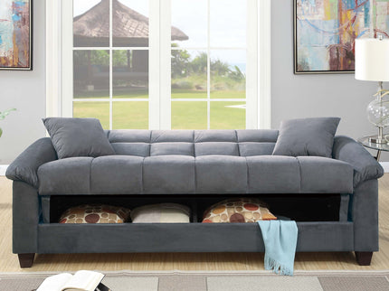 Adjustable Sofa With Hidden Storage And USB Port, Plush Cube Pattern Couch With Pillows - Gray