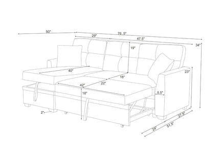 Upholstered Sectional & Pull Out Bed And Chaise Storage