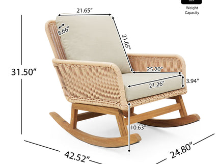 Contemporary Minimalist Wicker Rocking Chair With Soft Cushions And Durable Wooden Frame