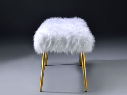 Bagley II - Faux Fur Bench - White / Gold